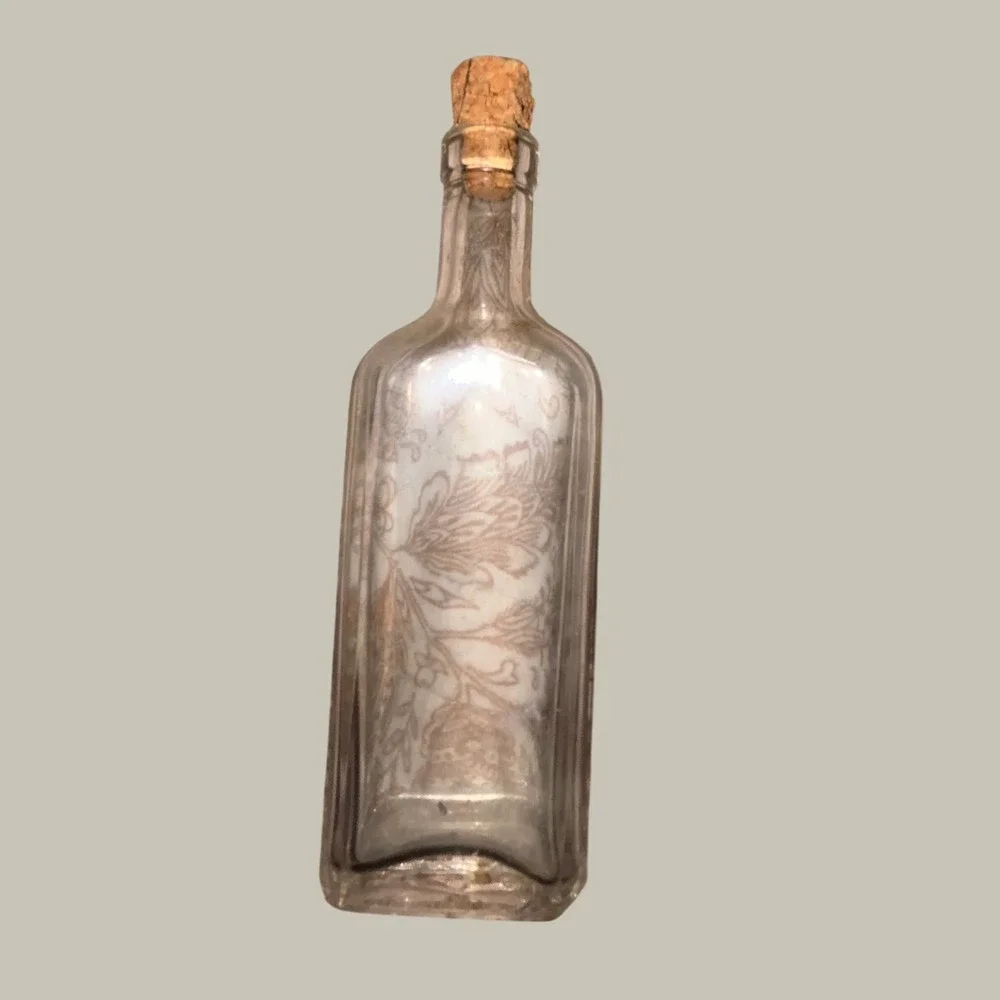 Vintage Clear Glass Apothecary Bottle with Cork Stopper Rectangular Bud Vase